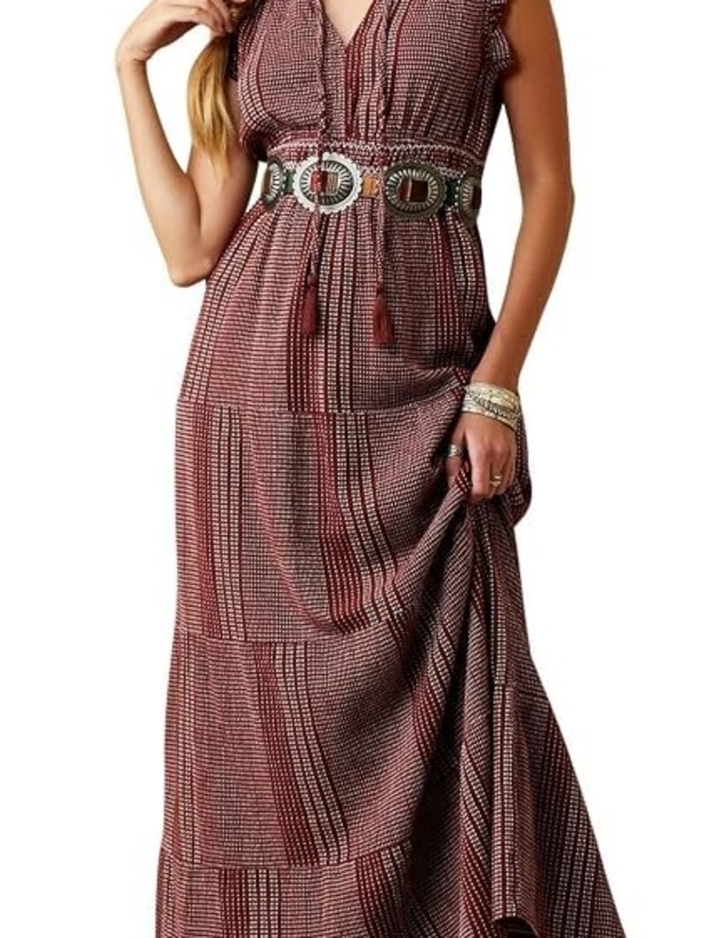 ARIAT Boho Red Patterned Maxi Dress